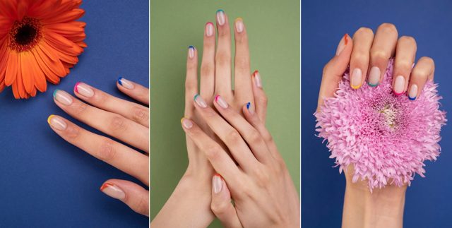 Model with beautiful nails and flowers