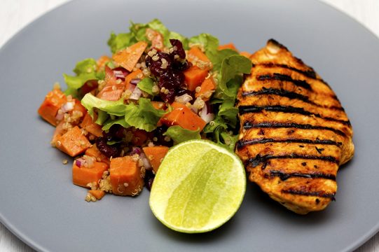 grilled chicken, quinoa, salad